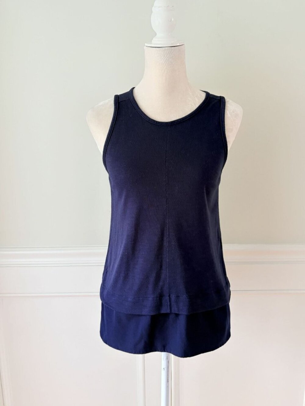 J.Crew Navy Blue Sleeveless Layered Tank Top With Keyhole Back Detail Womens Sma